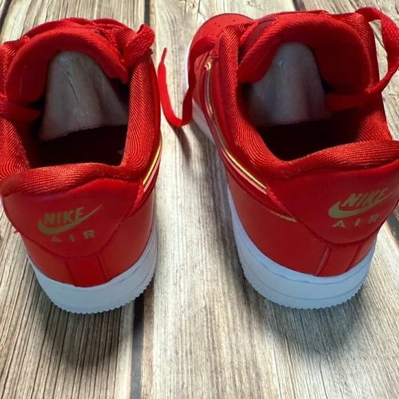 NEW-Nike Air Force 1 Red with Gold Details- NEVER WORN size 6.5 - Picture 2 of 13